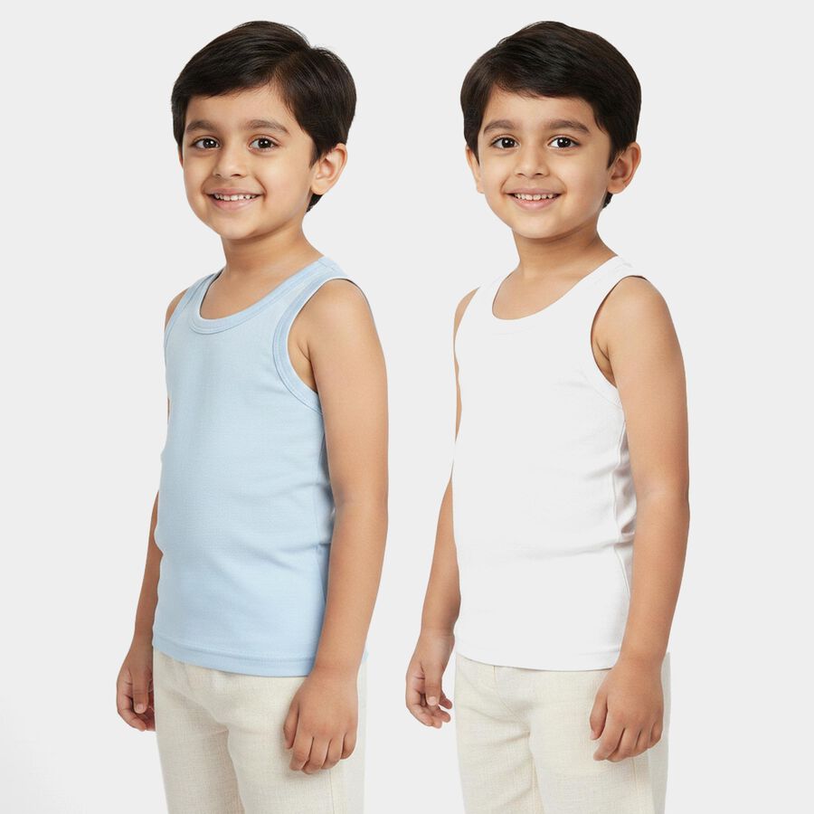 Boys Light Blue Cotton Round Neck Sweater Vest, हल्का नीला, large