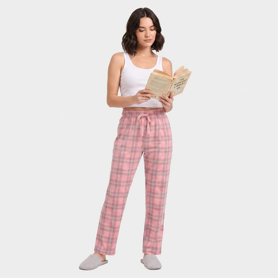 Women's Light Pink Straight Fit Checked Lounge Pyjama, Light Pink, large