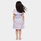 Girls' Light Blue Floral Off-Shoulder Cotton Frock, Light Blue, small