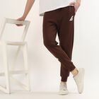 Men's Deep Mocha Brown Tapered Fit Printed Track Pants, Brown, small
