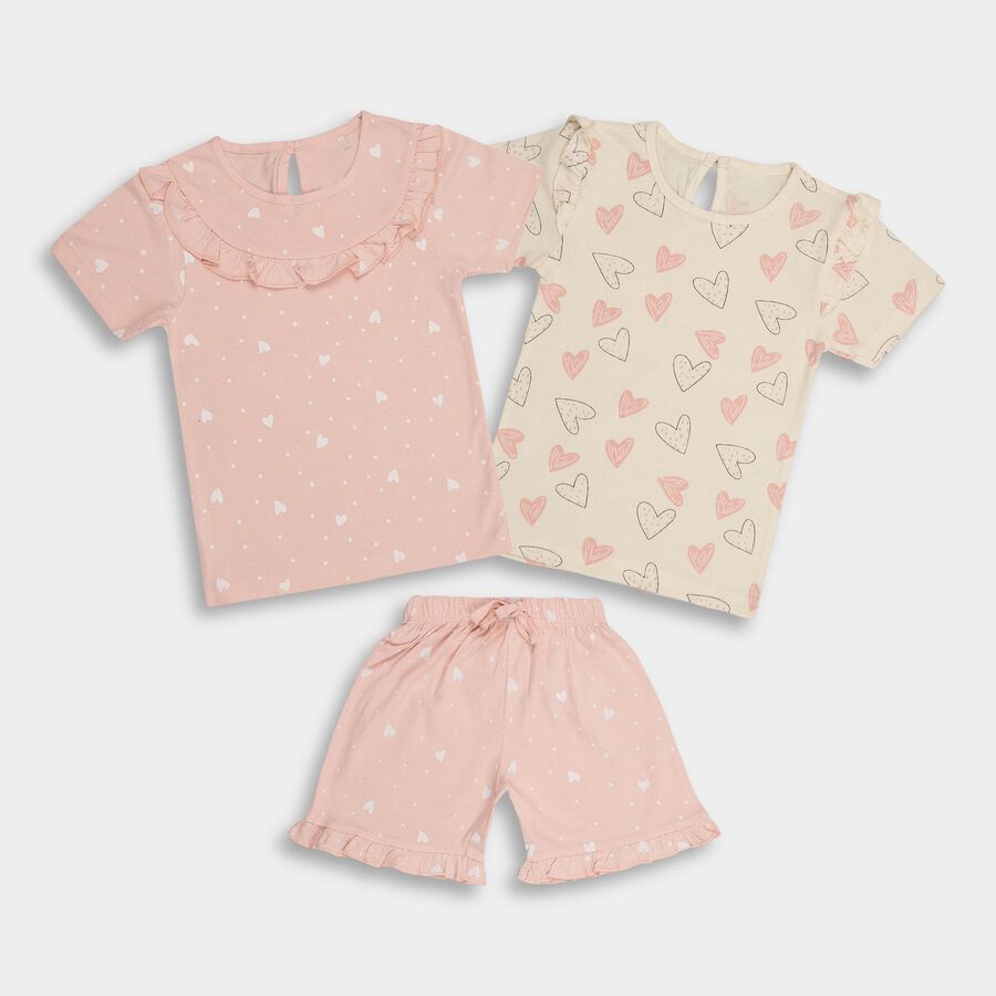 Infant Girls' 100% Cotton Short Set, गुलाबी, large image number null