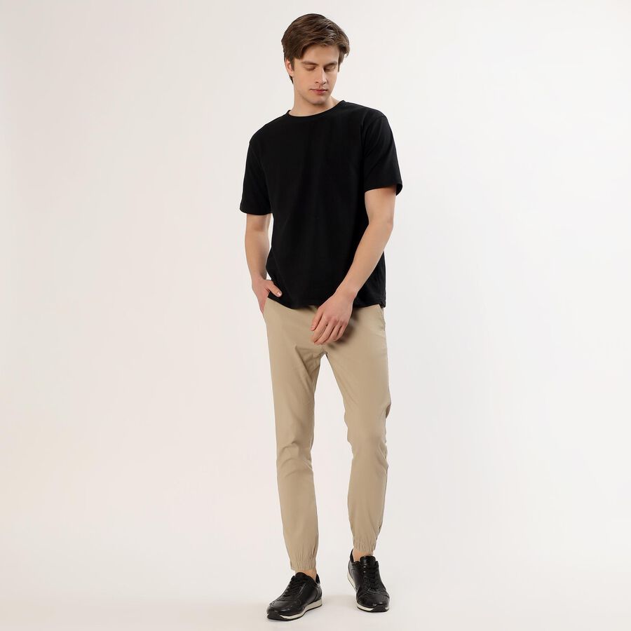 Men's Beige Slim Fit Elasticated Jogger Trousers, गहरा पीला, large