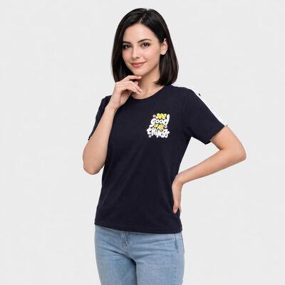 Women's Navy Blue Round Neck Regular T-Shirt