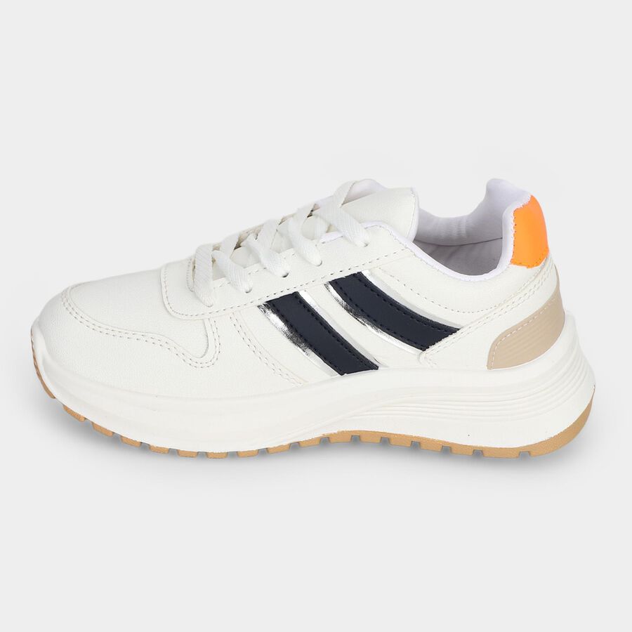 Women's White Lace-Up Low-Top Sneakers, सफ़ेद, large