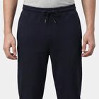 Men's Navy Blue Slim Fit Cuffed Track Pants, नेवी ब्लू, small
