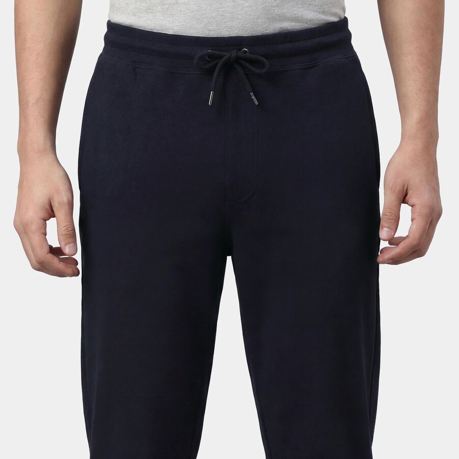 Men's Navy Blue Slim Fit Cuffed Track Pants, नेवी ब्लू, large