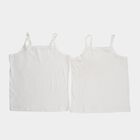 Girls' White Cotton Round Neck Minimalist Vest, सफ़ेद, small