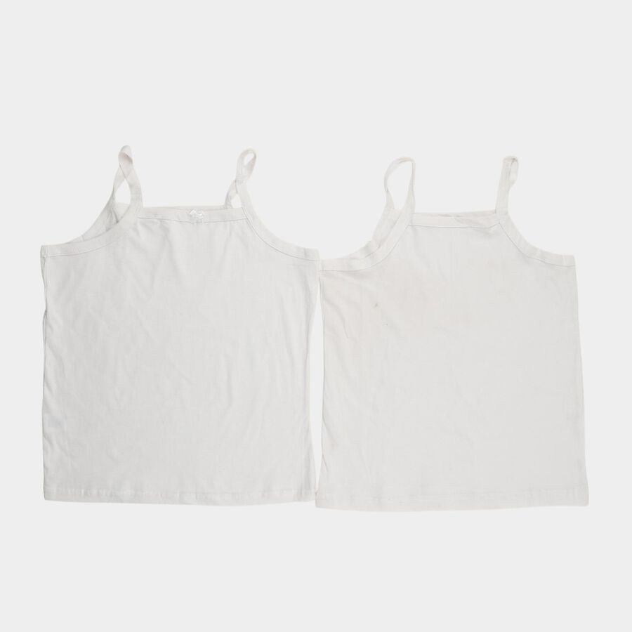 Girls' White Cotton Round Neck Minimalist Vest, सफ़ेद, large