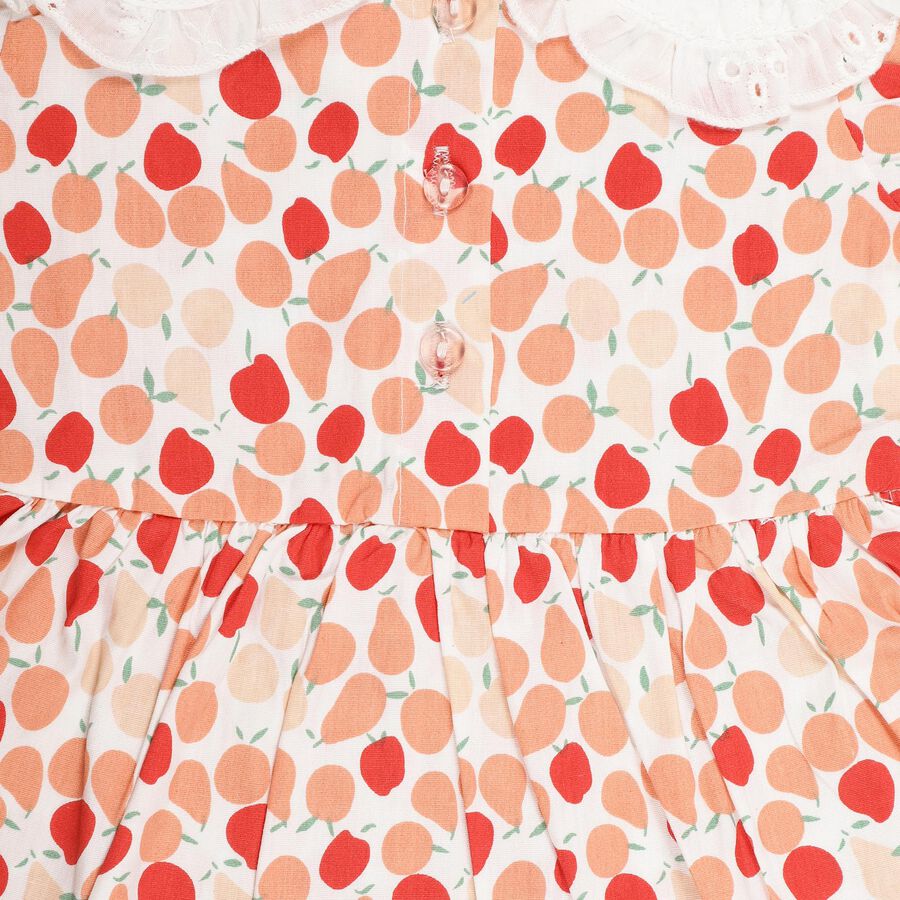 Infant Girls' 100% Cotton Collar Frock, Peach, large image number null