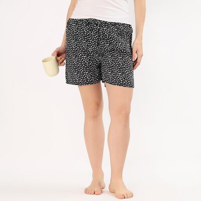 Women's Black Floral Elastic Waist Shorts