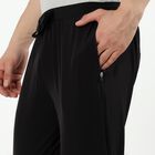 Men's Jet Black Tapered Fit Zippered Track Pants, काला, small image number null