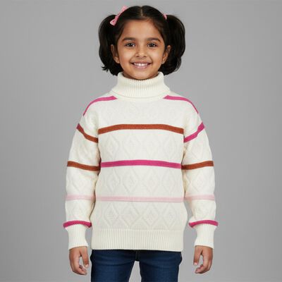 Girls Off White Turtleneck Casual Pullover