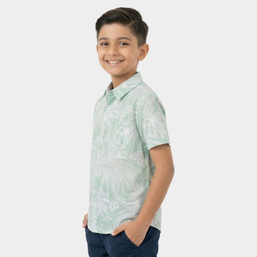 Boys Light Green Cotton Half Sleeve Classic Casual Shirt, हल्का हरा, large