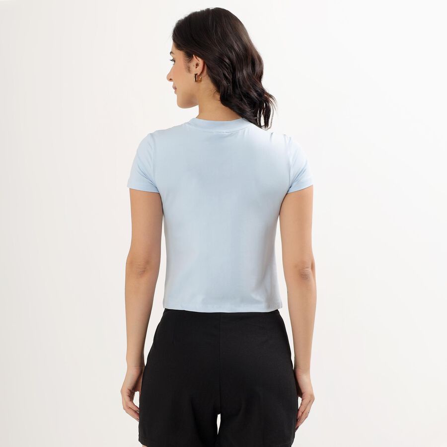 Women's Light Blue Round Neck Crop Top, हल्का नीला, large image number null