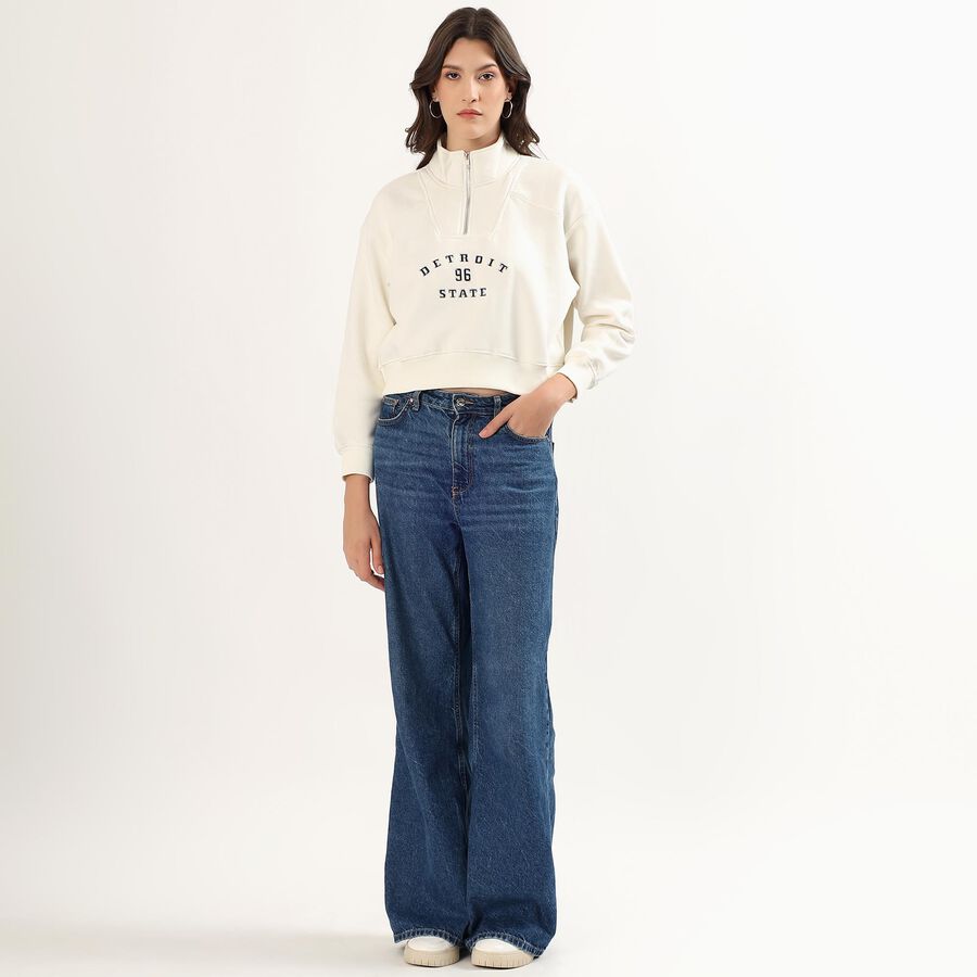 Women's Off-White Half Zip Casual Sweatshirt, Off White, large image number null