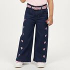 Girls' Dark Indigo Wide Leg Printed Jeans, Dark Blue, small image number null