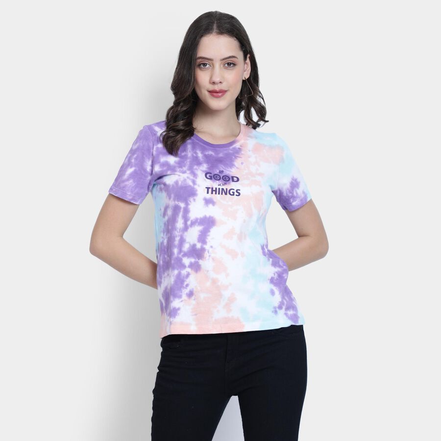 Ladies' 100% Cotton Round Neck T-Shirt , Purple, large image number null