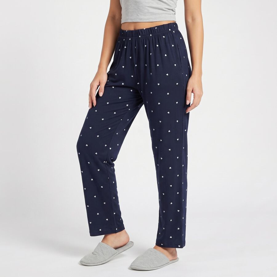 Women's Navy Blue Straight Fit Heart Printed Pyjama, Navy Blue, large