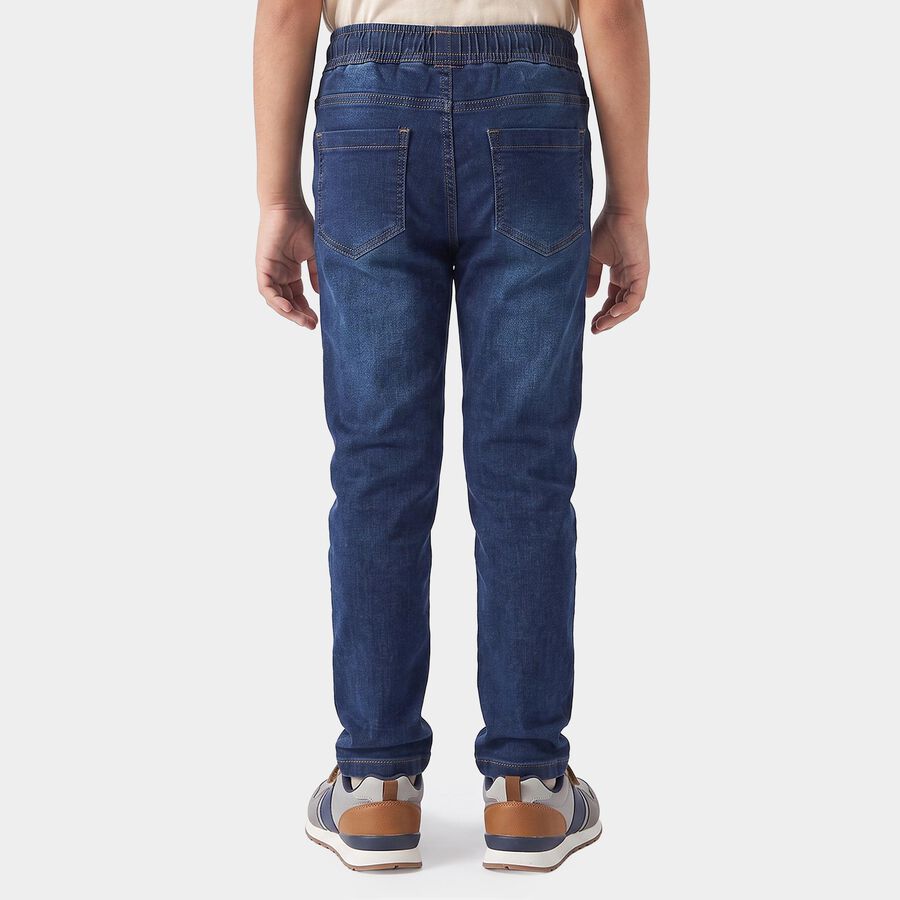 Boys' Navy Blue Straight Fit Washed Jeans, गहरा नीला, large