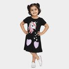 Girls' Black A-Line Unicorn Print Heart Patch Frock, काला, small