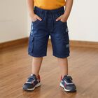 Boys' Navy Blue Regular Fit Multi-Pocket Cargo Jamaican Shorts, Dark Blue, small