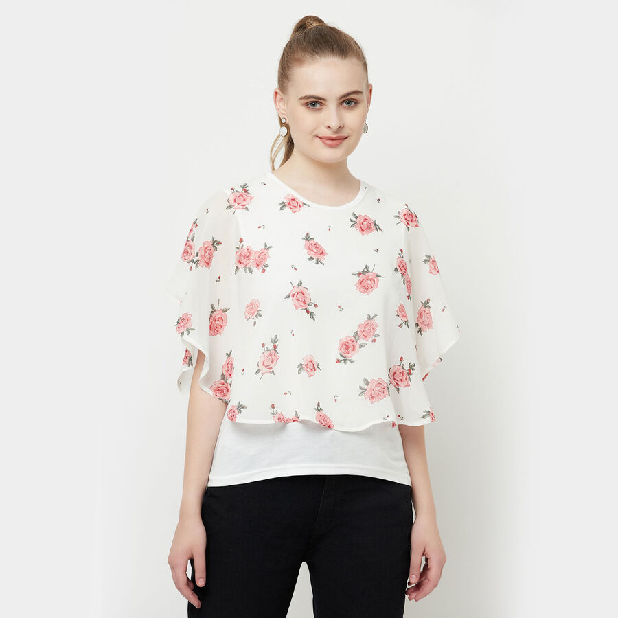 Printed Short Sleeve Top, White, large image number null