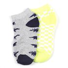 Boys' Light Grey and Neon Yellow Ankle-Length Patterned Socks Pack of 2, हल्का हरा, small