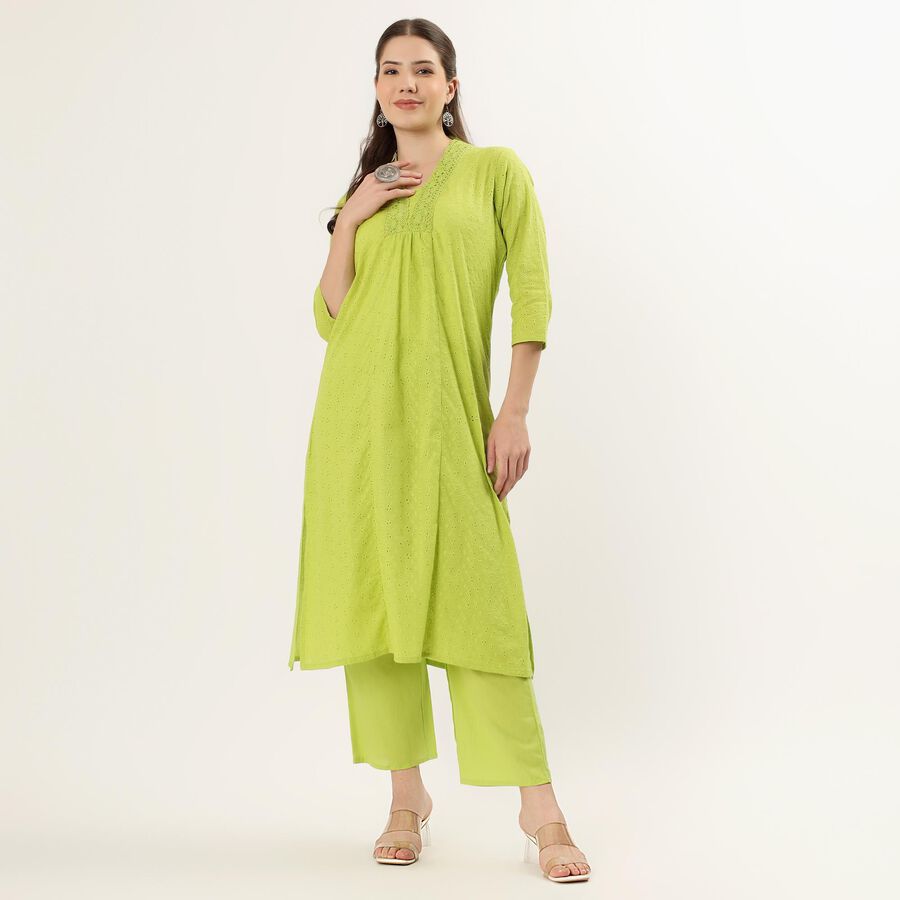 Women's Light Sage Green 100% Cotton Printed Ethnic Set, हल्का हरा, large