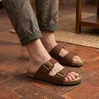 Men's Brown Double Buckle Slide Sandals, भूरा, small