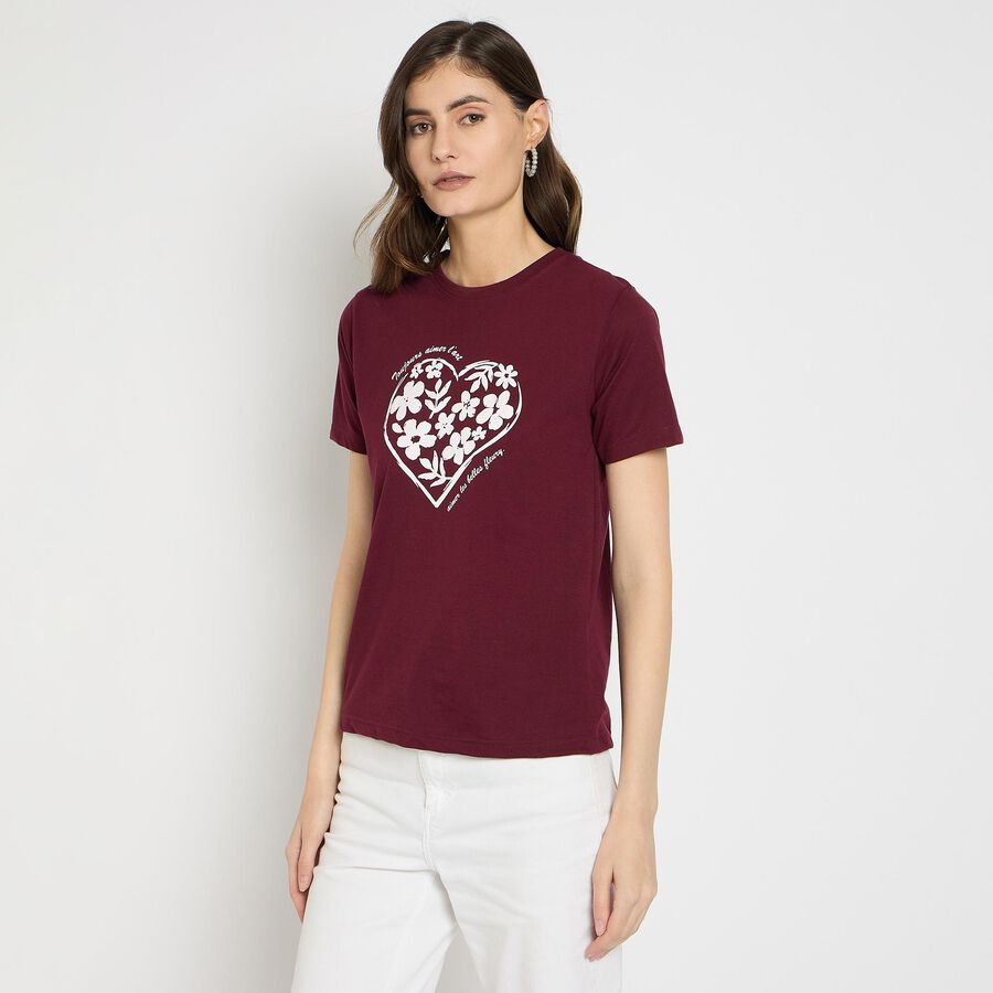 Ladies' Round Neck T-Shirt , वाइन, large image number null