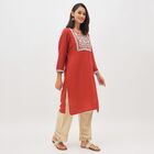 Women's Deep Maroon Keyhole Neck Embroidered Kurta, मरून, small image number null