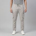 Men's Silver Slim Fit Casual Trousers, Silver, small