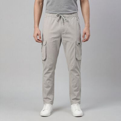 Men's Silver Slim Fit Casual Trousers
