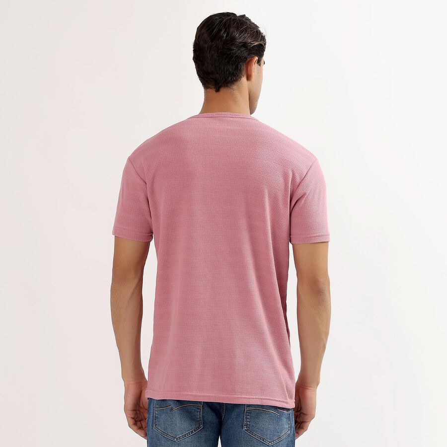Men's Light Pink Henley Neck Casual T-Shirt, Light Pink, large image number null