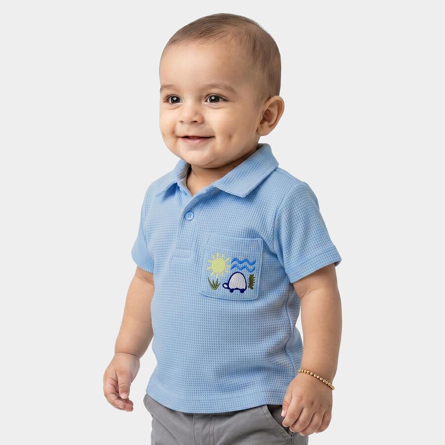 Infants Light Blue Cotton Polo Neck Polo T-Shirt, हल्का नीला, large