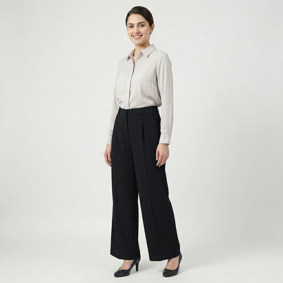 Women's Black Wide-Leg Trousers, काला, large