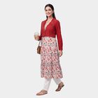 Women's Wine Cotton Lapel Collar Floral Printed A-Line Kurta, Wine, small