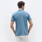 Men's Muted Steel Blue Polo Neck Classic T-Shirt, Mid Blue, small