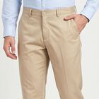 Men's Beige Slim Fit Flat-Front Formal Trousers, Beige, small