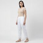 Women's Off White Relaxed Fit Cotton Elastic Waist Solid Palazzos, ऑफ व्हाइट, small