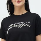 Women's Jet Black Cotton Round Neck Casual T-Shirt, काला, small