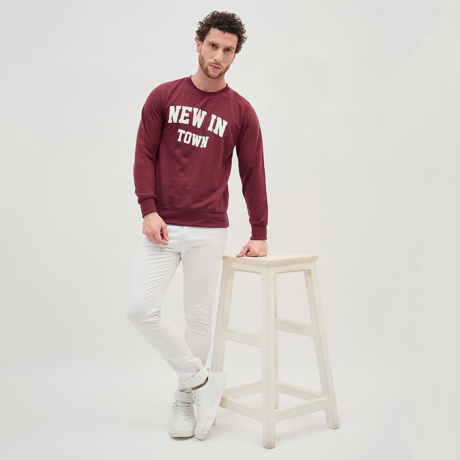 Men's Rich Maroon Crew Neck Casual Sweatshirt, मरून, large image number null