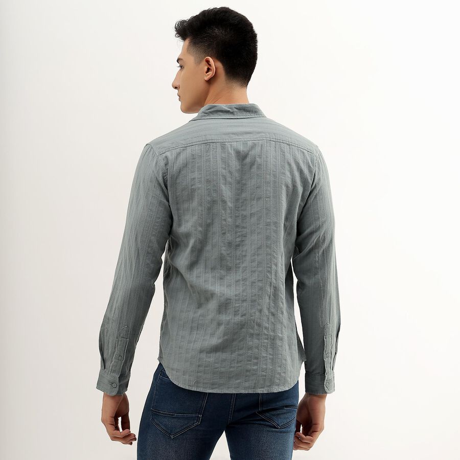Men's Muted Sage Green Cotton Regular Collar Casual Shirt, Mid Blue, large image number null