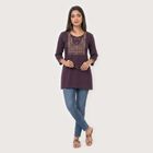Women's Purple Round Neck Embroidered Kurti, Purple, small