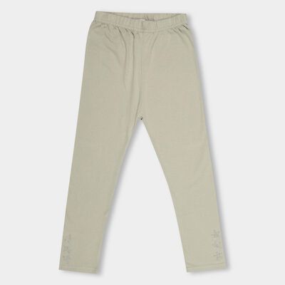 Girls' Light Sage Green Ankle-Length Rhinestone Embellished Legging