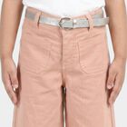 Girls' Light Pink Wide Leg Patch Pocket Jeans, हल्का गुलाबी, small