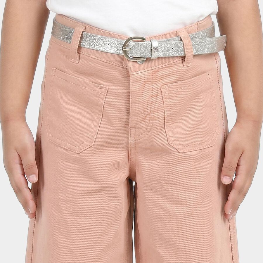 Girls' Light Pink Wide Leg Patch Pocket Jeans, हल्का गुलाबी, large