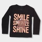 Girls' Jet Black Cotton Round Neck Casual Top, Black, small image number null