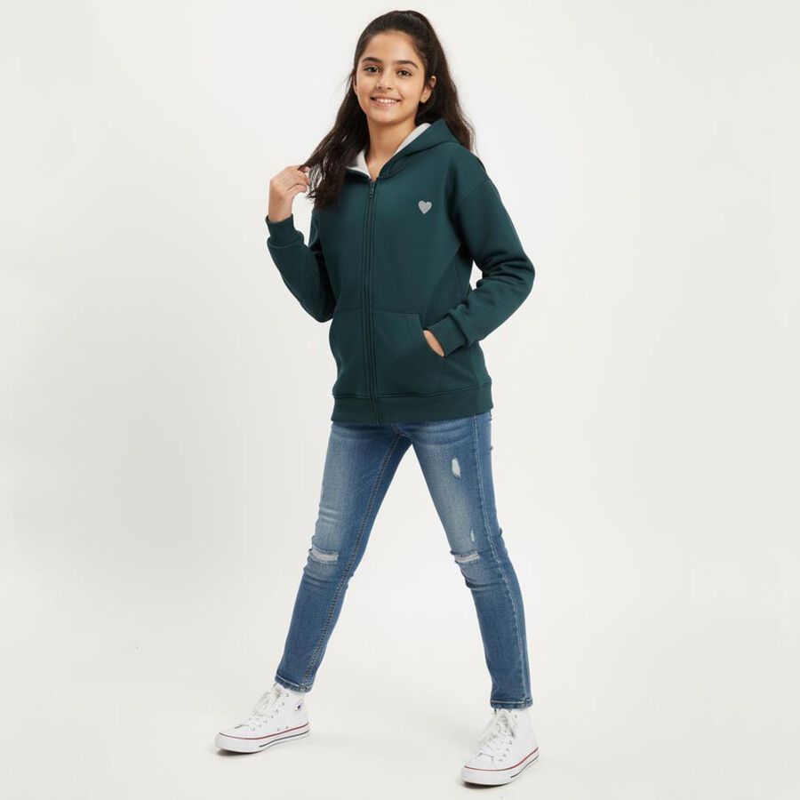 Girls' Sweatshirt, गहरा हरा, large image number null