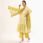 Women's Bright Mustard Yellow Embroidered Ethnic Set, Light Green, small image number null